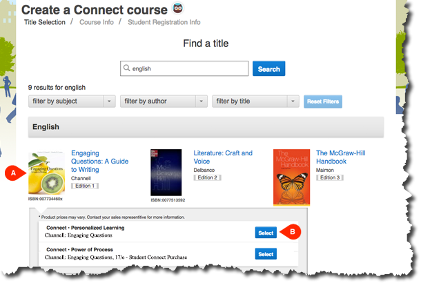 Create a Connect Course by Selecting a Title